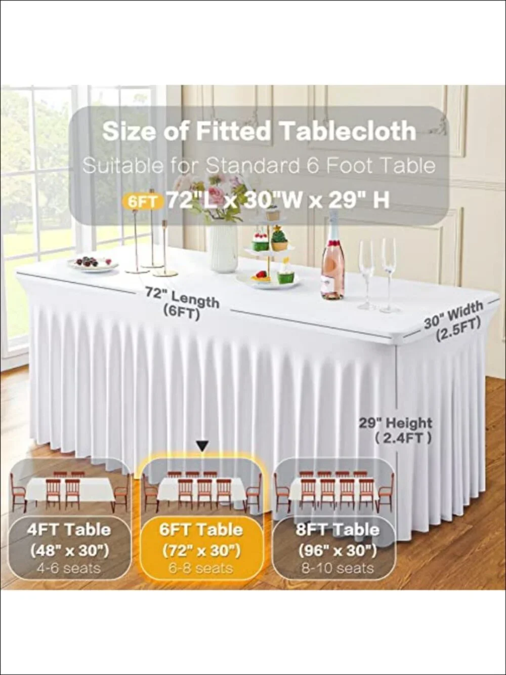 2 Pack Spandex Table Covers for 6ft Rectangle Tables Wrinkle Free Fitted